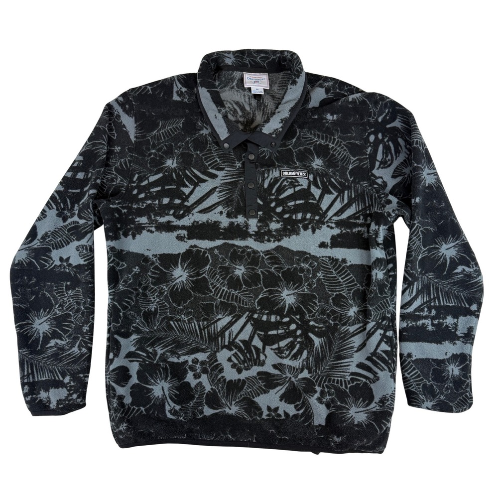 Obermeyer Fleece Pullover Mens Medium Grey Black Floral Tropical Heritage 27050